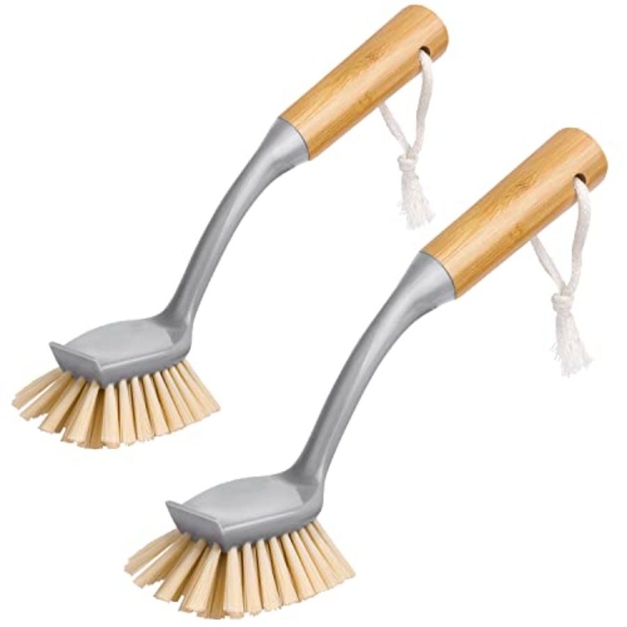 Dish Brush Bamboo - Spülbürste mit Bambusgriff und integriertem Schaber,